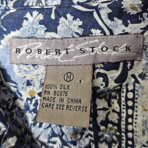 Robert Stock Floral Geometric Patchwork Blue White Shirt M Silk Hawaii Button-Up - Picture 3 of 8